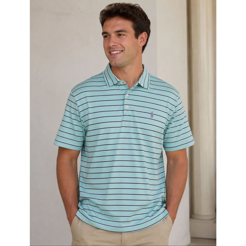 Polo Ralph Lauren Shirt Mens Extra Large Blue Striped Polo Golf Classic Preppy